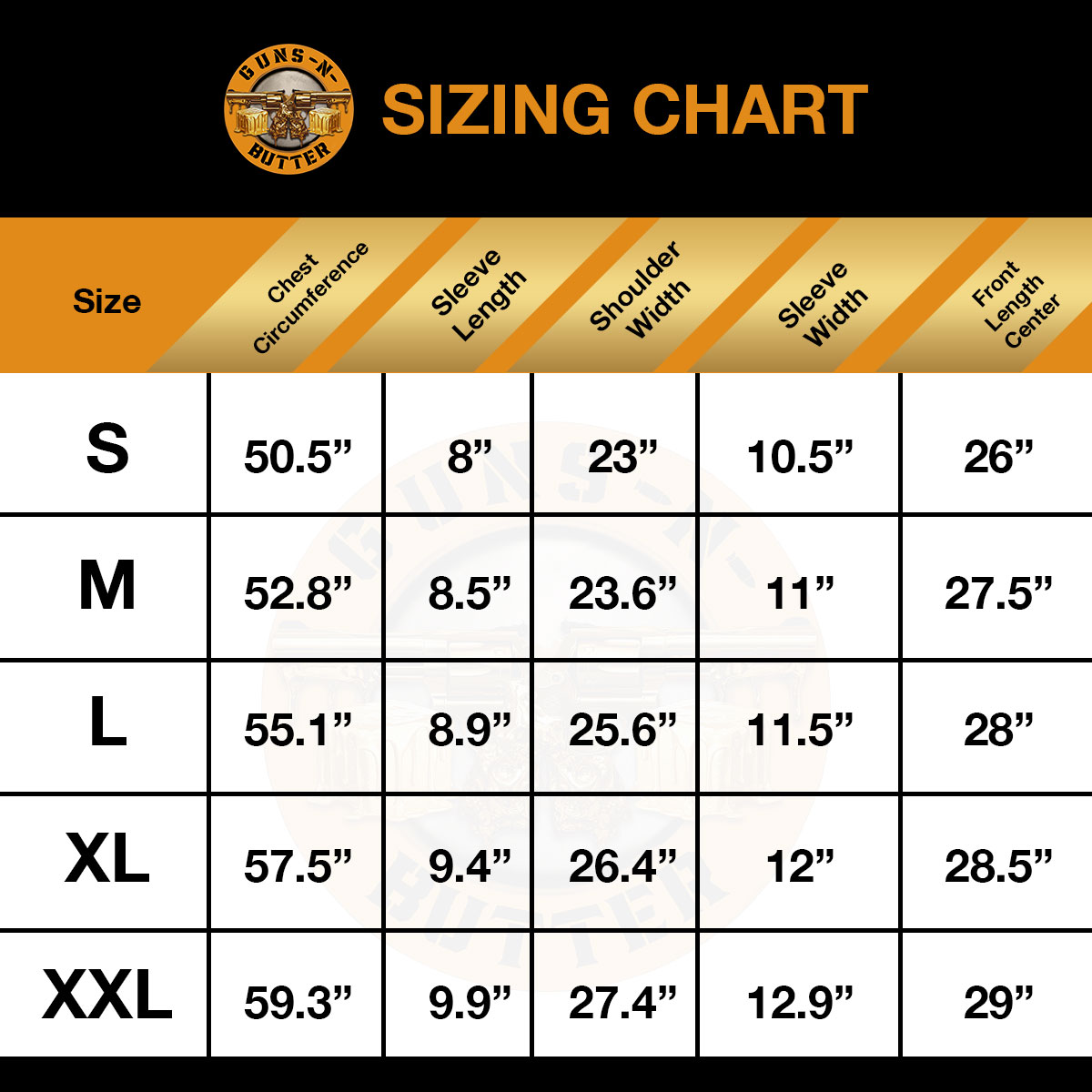 G-N-B sizing chart thumbnail